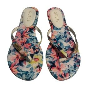 GUESS Women's Floral Thong Sandals/Flip Flops Size 7 - Pink and Blue